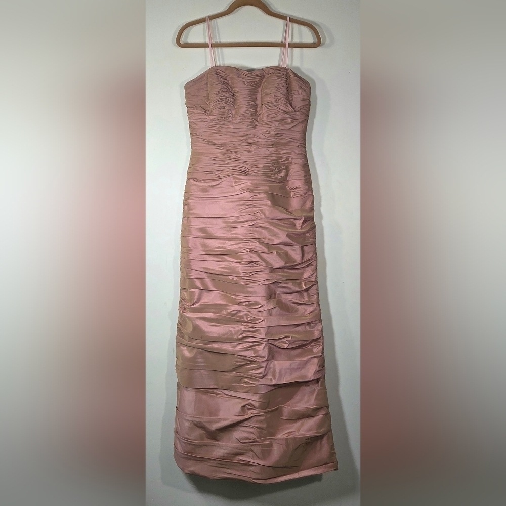 IVONNE D BY MON CHERI SILK RUCHED FORMAL GOWN.